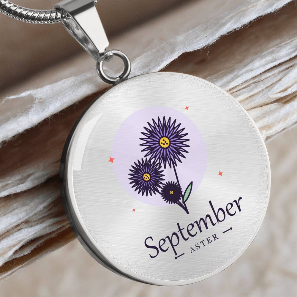 'Geburtsblume Kette September – Aster' Kreisförmiger Anhänger