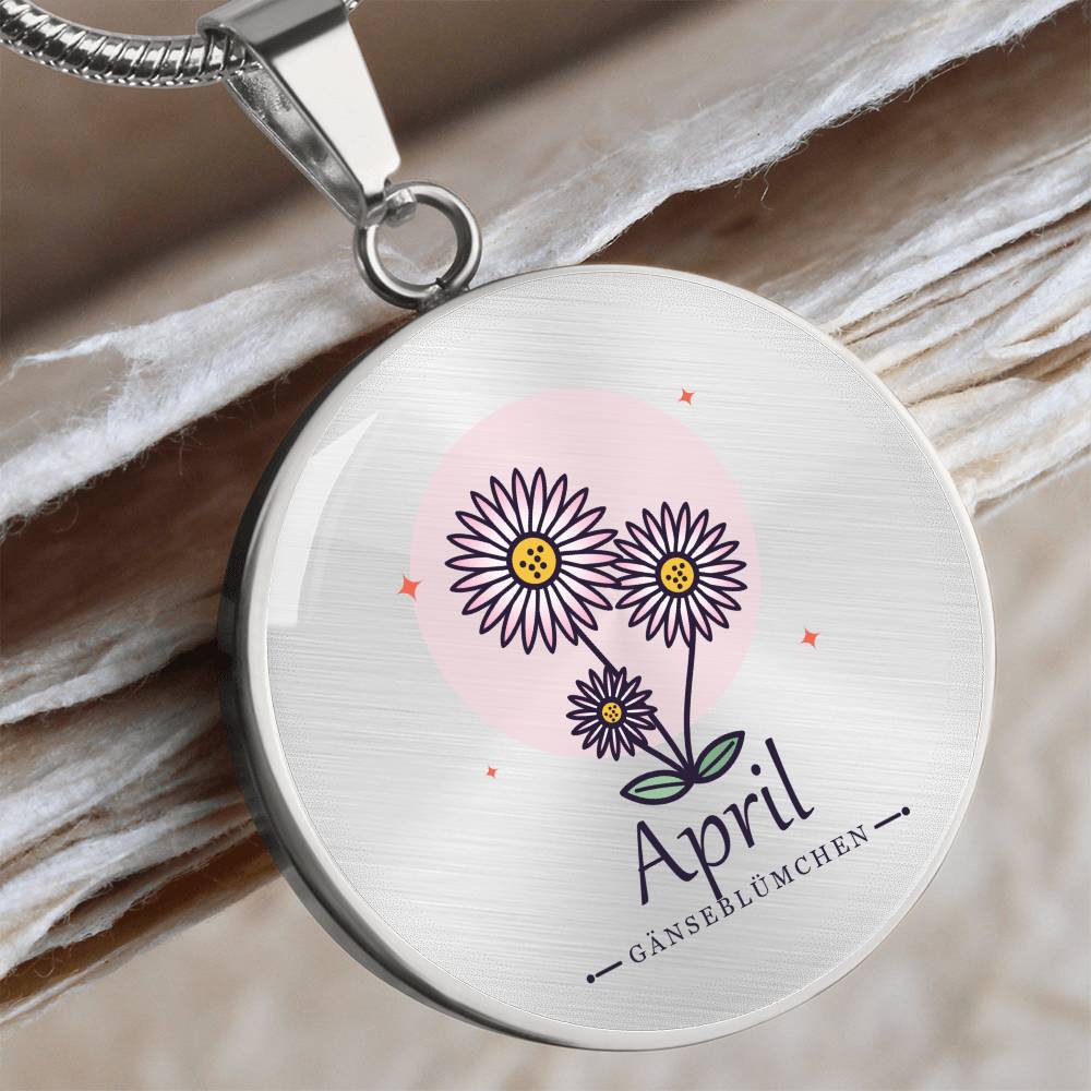 'Geburtsblume Kette April – Gänseblümchen' Kreisförmiger Anhänger