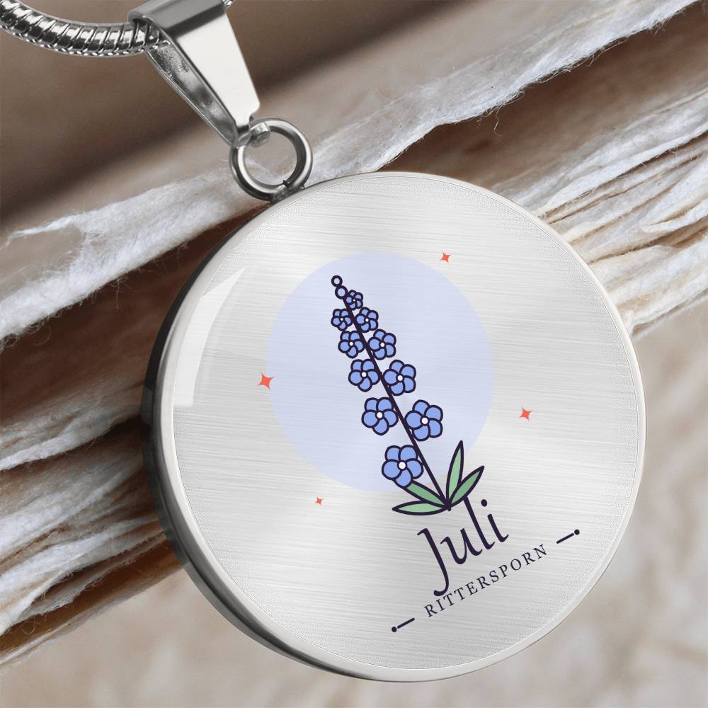 'Geburtsblume Kette Juli – Rittersporn' Kreisförmiger Anhänger