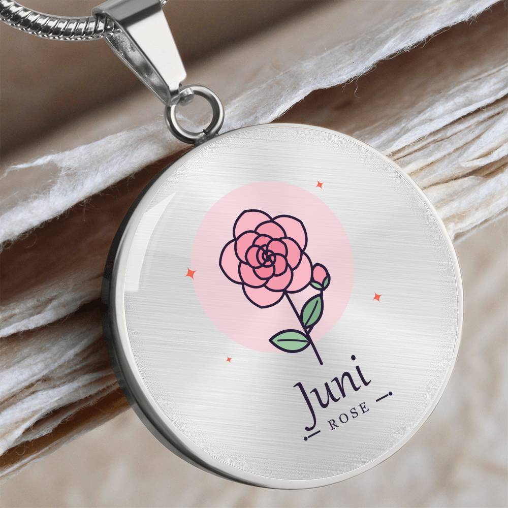 'Geburtsblume Kette Juni – Rose' Kreisförmiger Anhänger