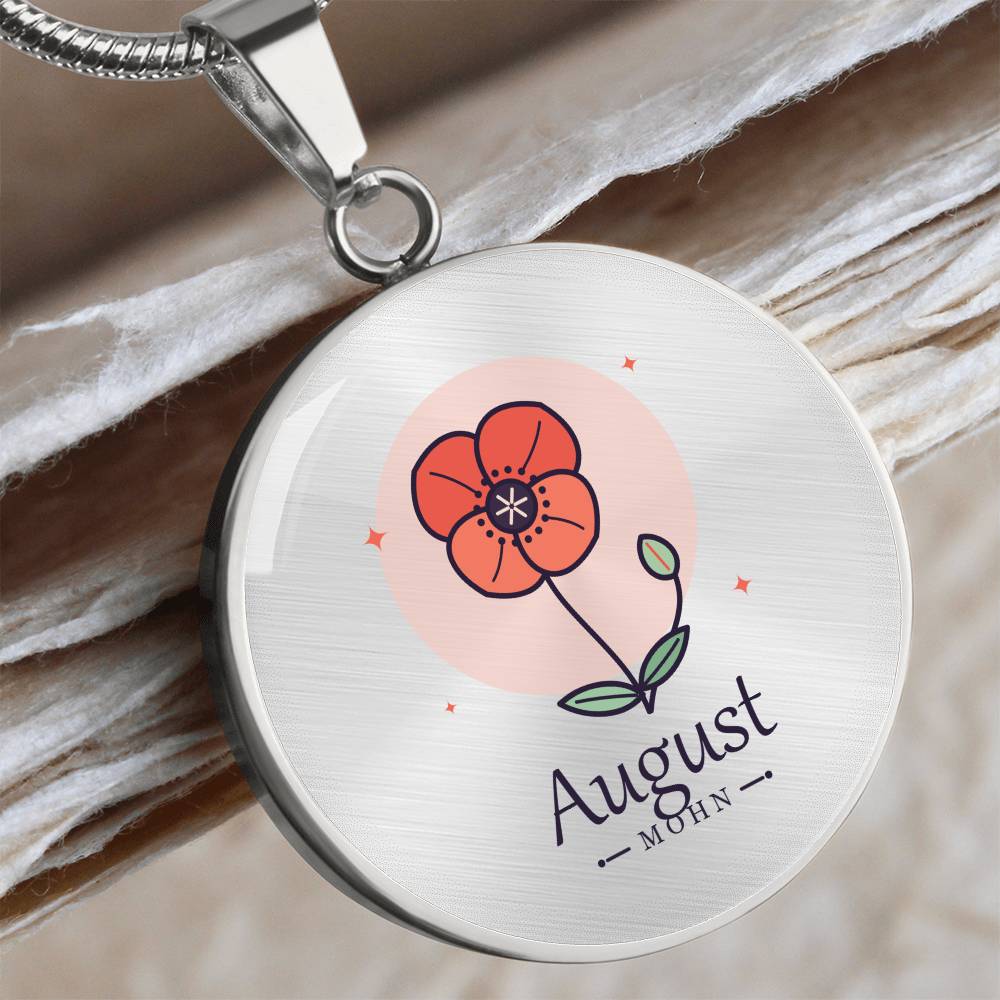 'Geburtsblume Kette August – Mohn' Kreisförmiger Anhänger