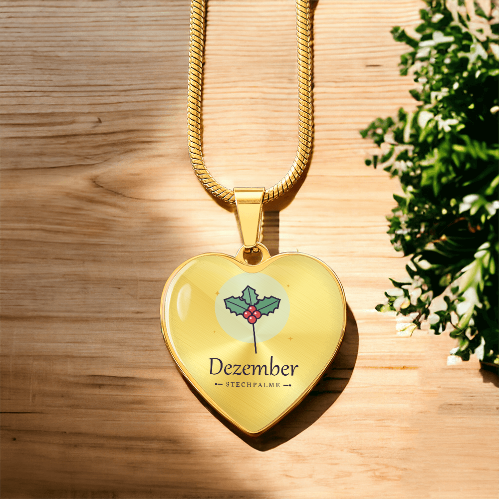 'Geburtsblume Kette Dezember – Stechpalme' Herzförmiger Anhänger