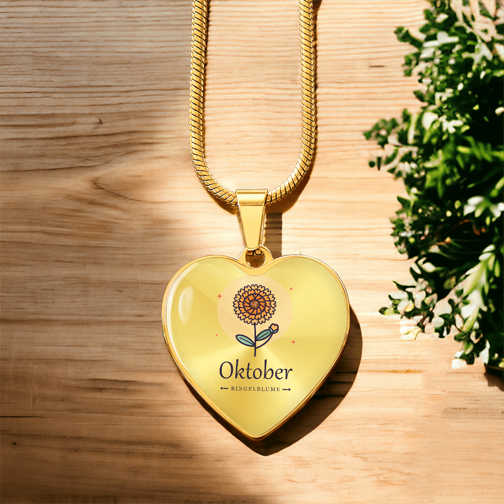 'Geburtsblume Kette Oktober – Ringelblume' Herzförmiger Anhänger
