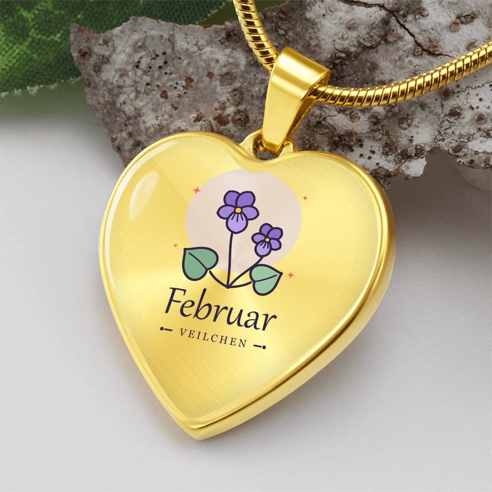 Geburtsblume Kette mit Veilchen-Herzanhänger
