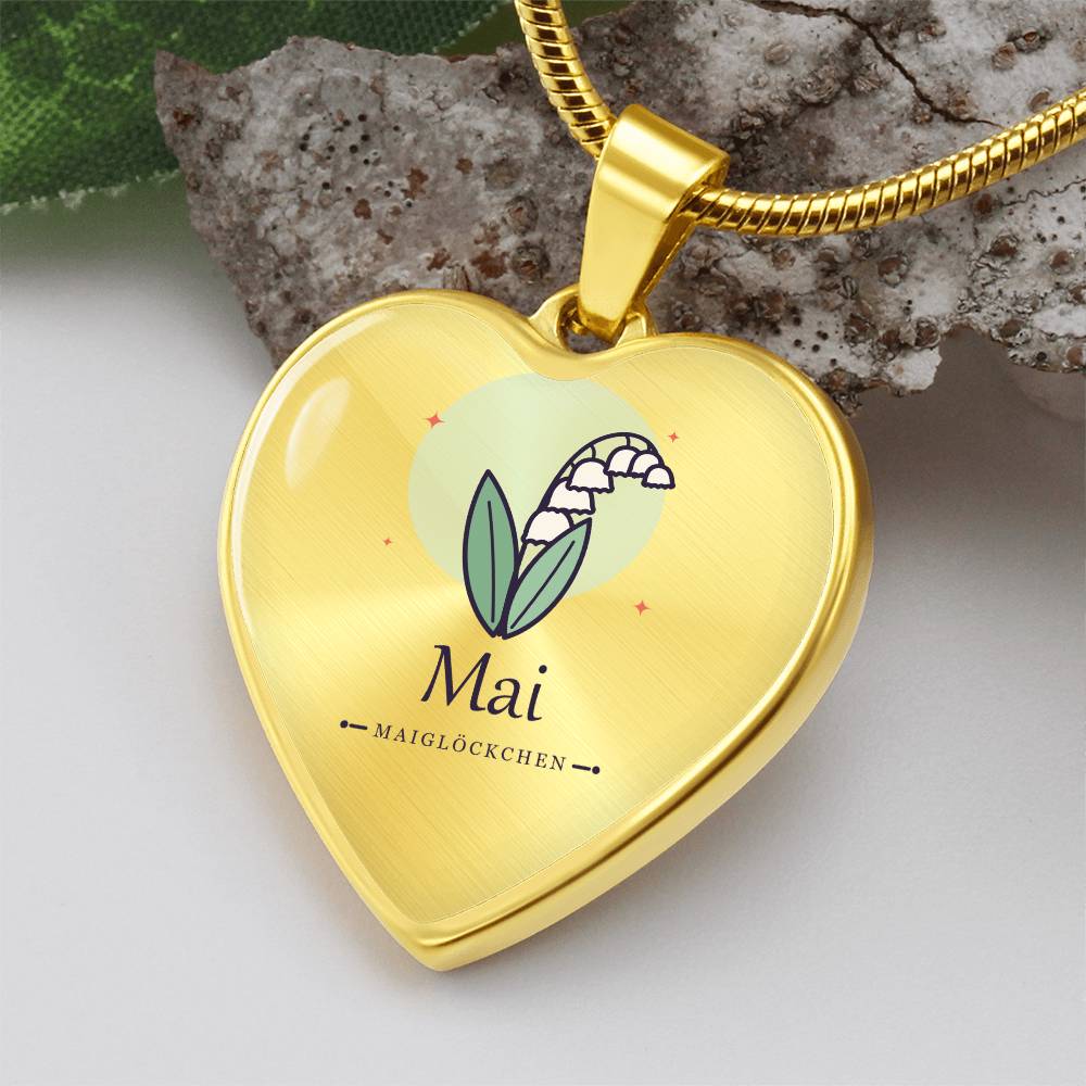 'Geburtsblume Kette Mai – Maiglöckchen' Herzförmiger Anhänger