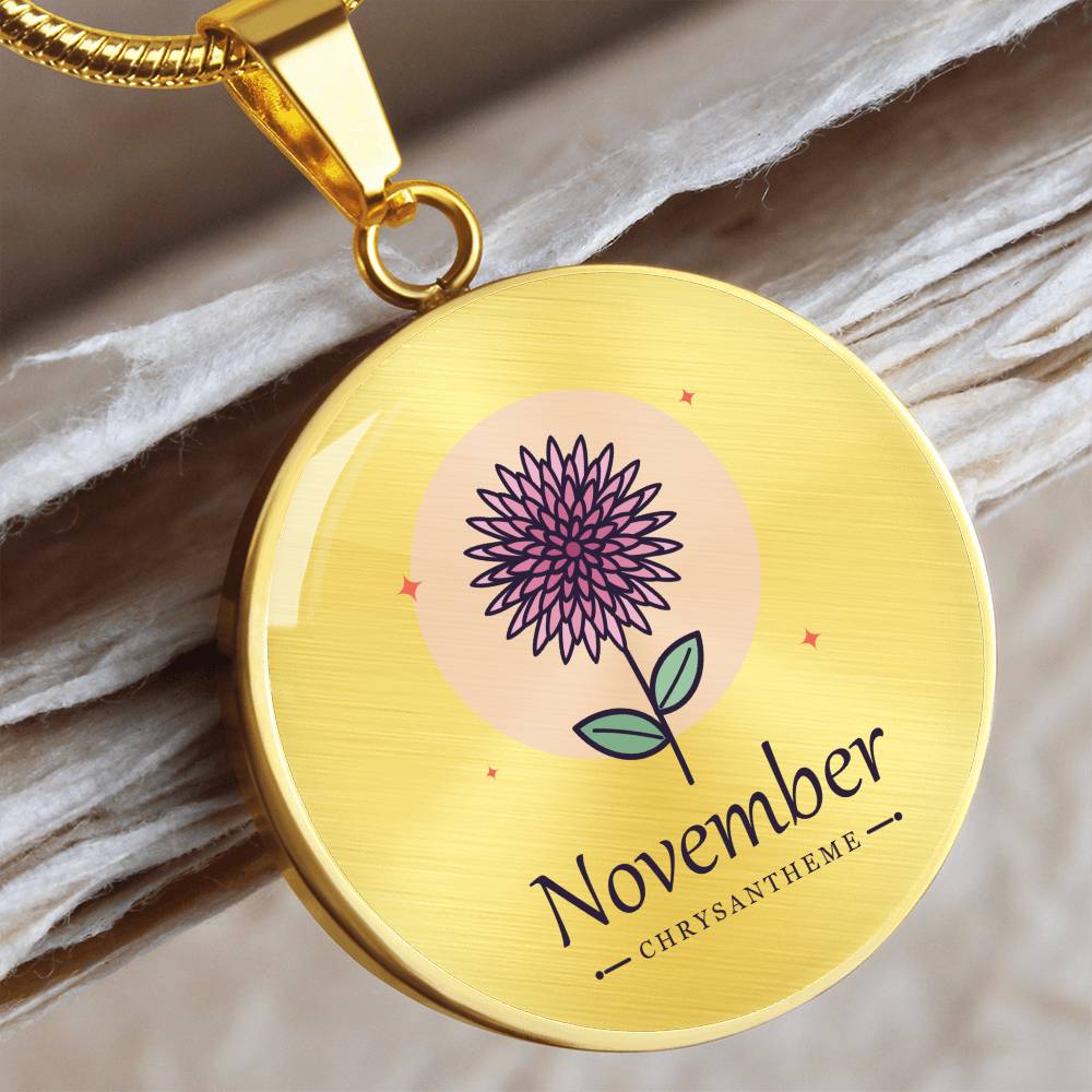 'Geburtsblume Kette November – Chrysantheme' Kreisförmiger Anhänger