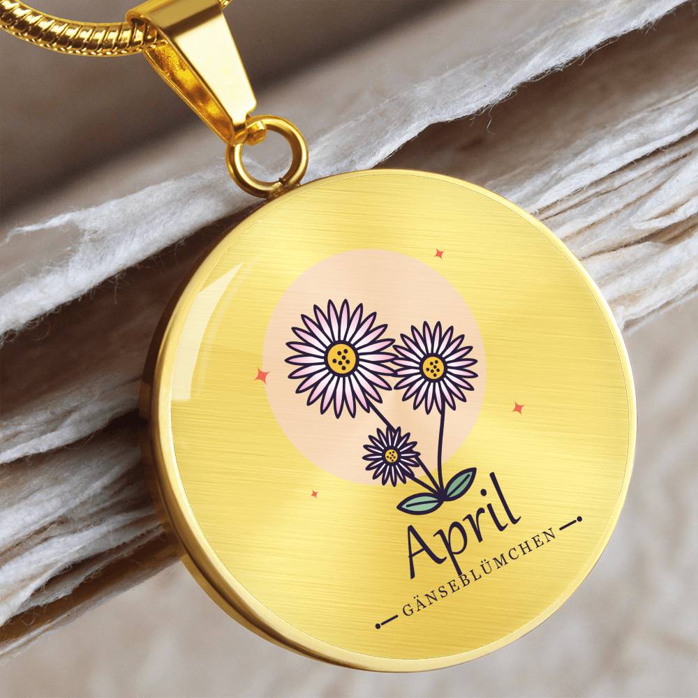 'Geburtsblume Kette April – Gänseblümchen' Kreisförmiger Anhänger