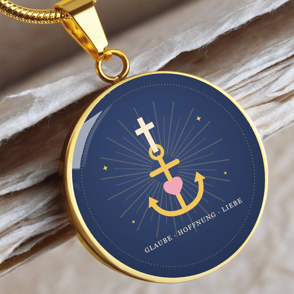 Klassisches Glaube Liebe Hoffnung Symbol aus Kreuz, Anker und Herz als goldener Anhänger