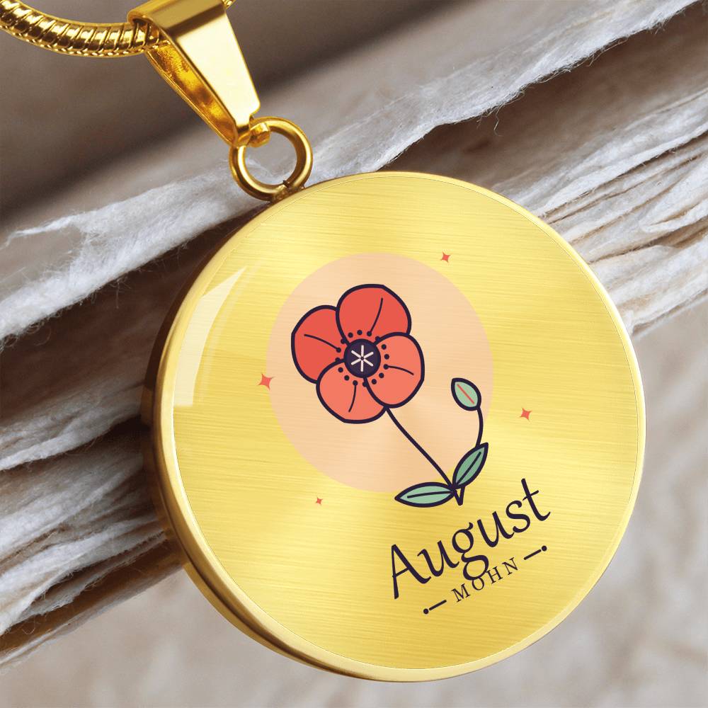 'Geburtsblume Kette August – Mohn' Kreisförmiger Anhänger
