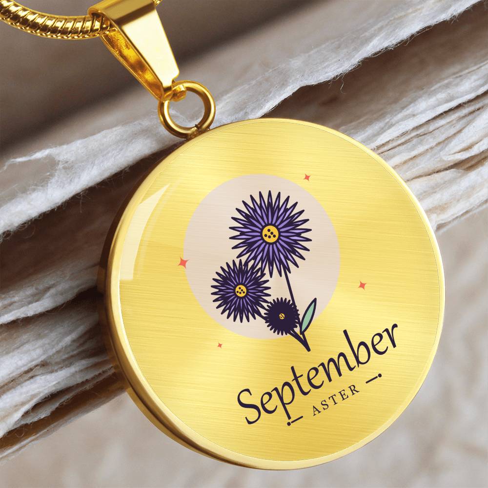 'Geburtsblume Kette September – Aster' Kreisförmiger Anhänger