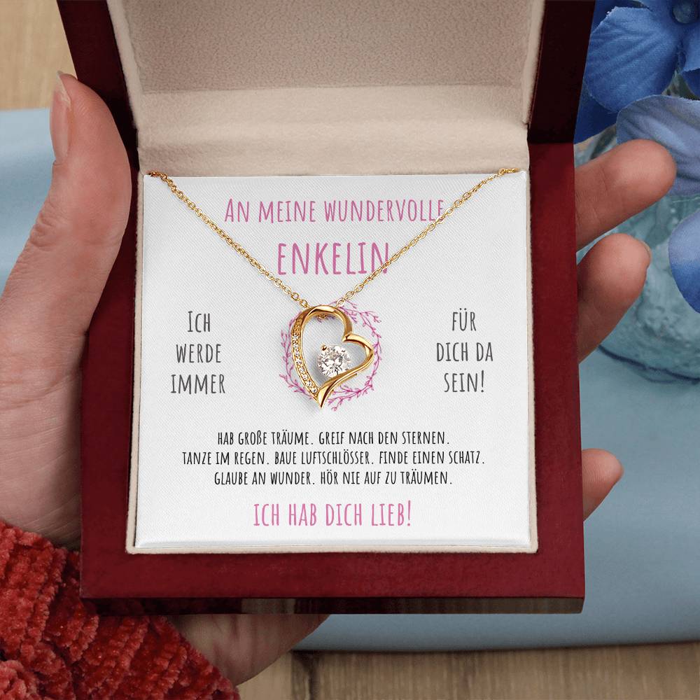 'An meine Enkelin - Hör nie auf zu träumen' Funkelndes Herz Halskette