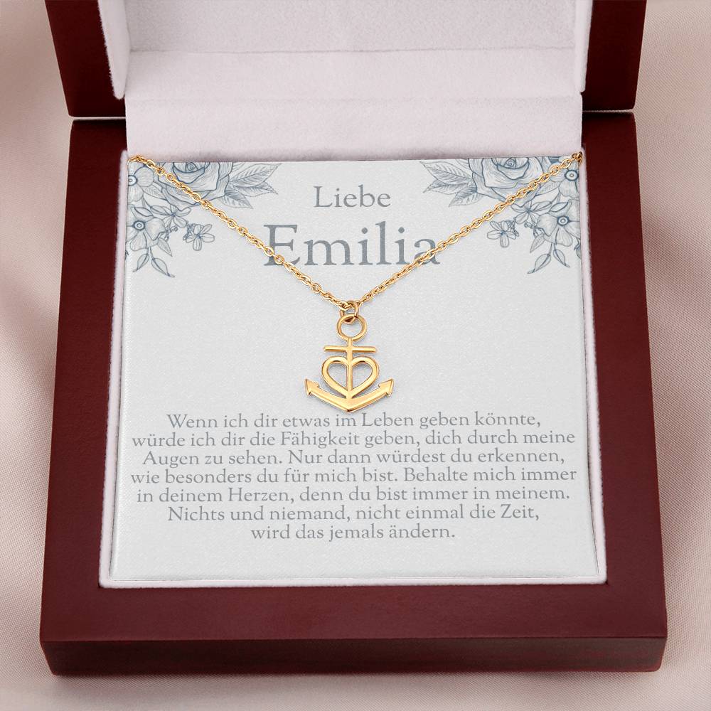 Glänzende Halskette elegant drapiert auf einer liebevollen Botschaft – das perfekte Geschenk für Teenager Mädchen.