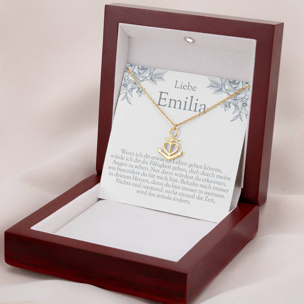 Bereit zum Verschenken: Elegante Schmuckbox mit Halskette und individualisierter Namenskarte als Geschenk für Teenager Mädchen.