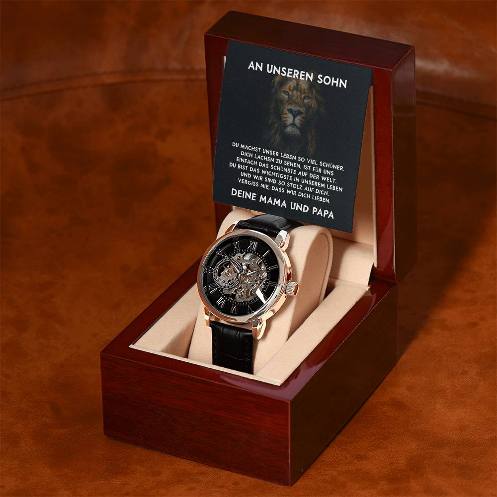Uhrengeschenk für Sohn mit personalisierbarer Karte