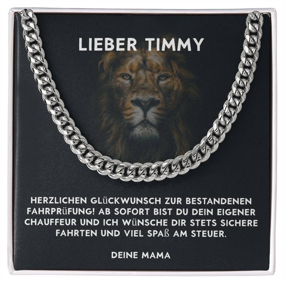 Komplettes Geschenkset zum Führerschein für Jungs bestehend aus cooler Halskette, edler Schmuckbox und Glückwunschkarte.