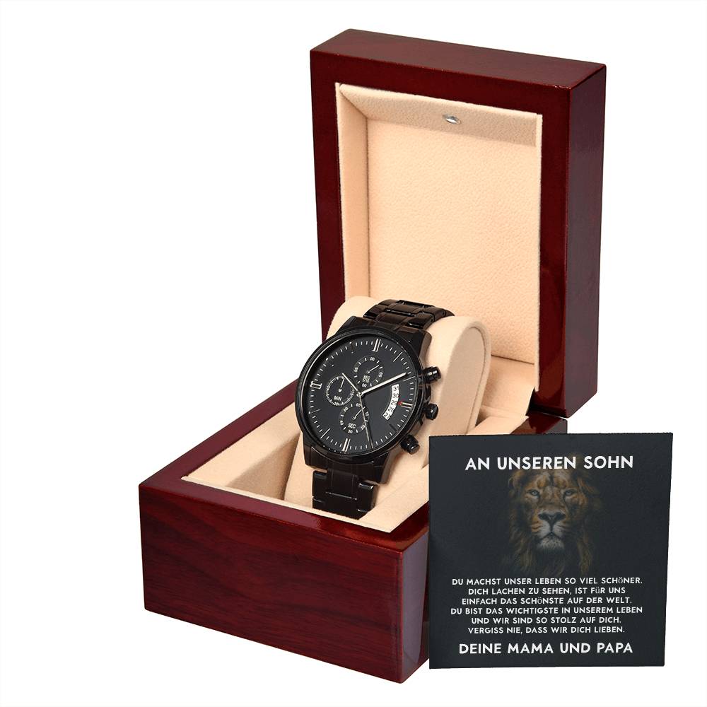 Armbanduhr für Sohn mit liebevoller Karte und eleganter Verpackung