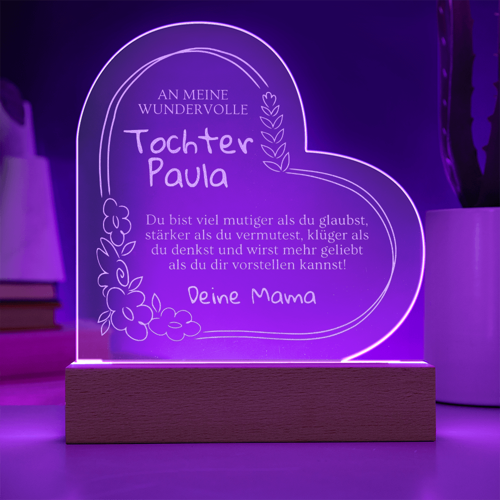 Geschenk von Mama an kleine Tochter – personalisiertes Nachtlicht mit Herzmotiv, ideal als liebevolles Weihnachtsgeschenk