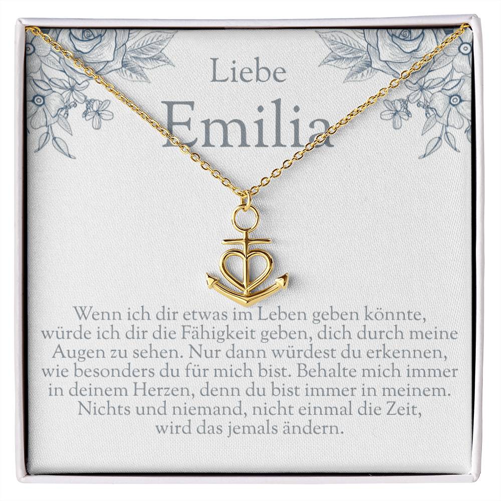 Ein glückliches Mädchen trägt die neue Halskette um den Hals, eine unvergessliche Geschenkidee Teenager Mädchen