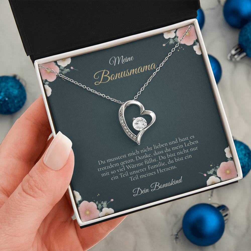 Schmuckbox mit Kette und Karte für Bonusmama mit Blumen-Design