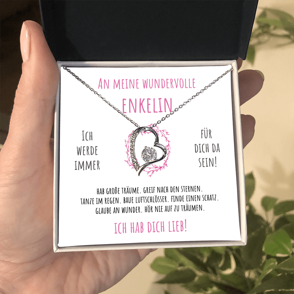 'An meine Enkelin - Hör nie auf zu träumen' Funkelndes Herz Halskette