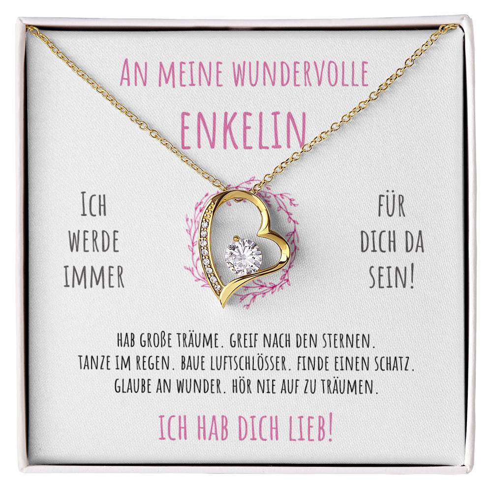 'An meine Enkelin - Hör nie auf zu träumen' Funkelndes Herz Halskette